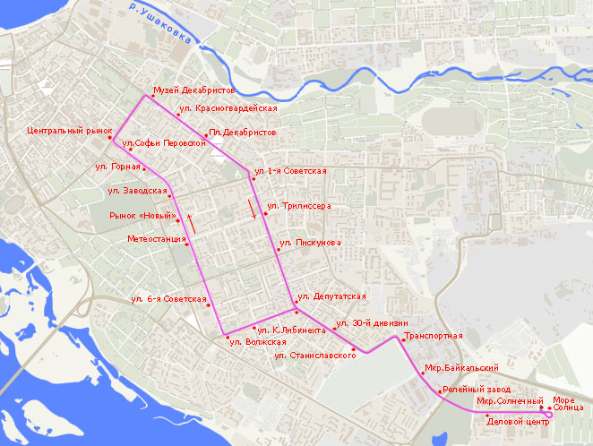 Трамвайный маршрут N 6, Солнечный – Волжская – Ц. Рынок