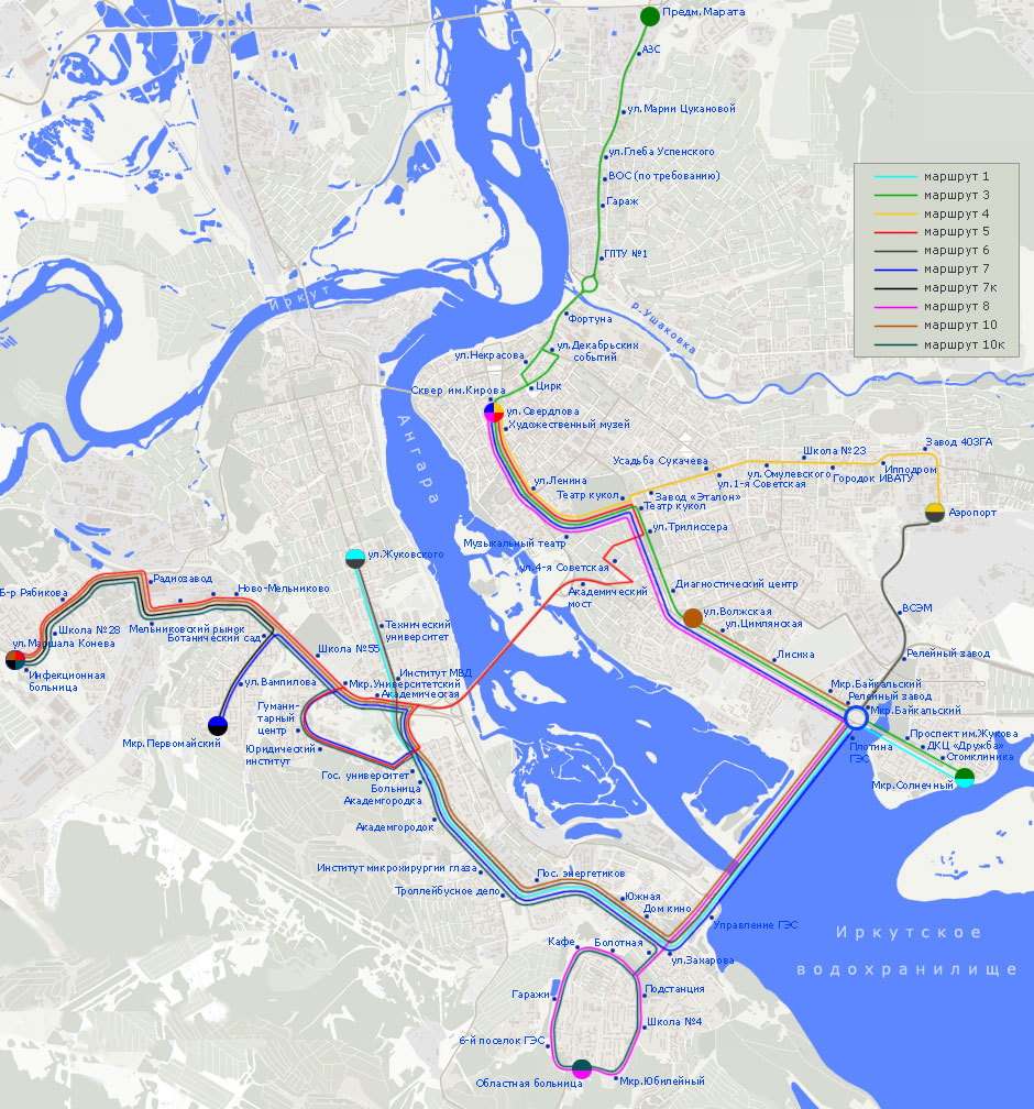 Схема движения троллейбусов в Иркутске